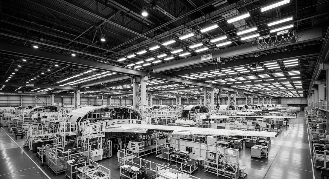 Industrial factory floor under live monitoring